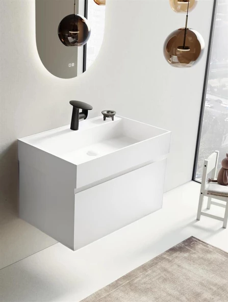 Orka Lusso 80 cm Beyaz Banyo Dolabı Alt Modül ve Lavabo