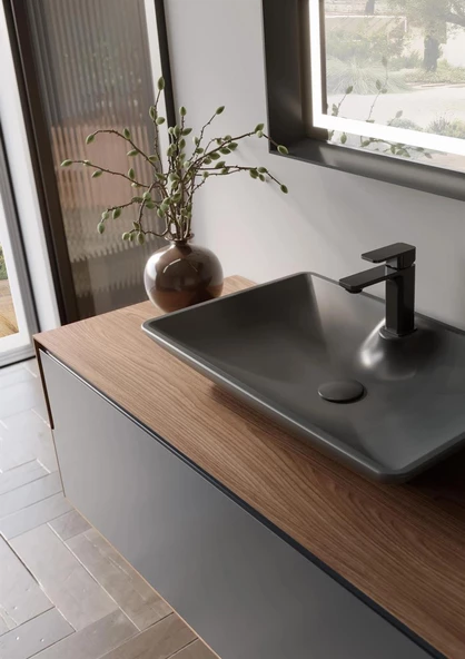 Orka Craft 120 cm Ceviz Antrasit Banyo Dolabı Alt Modül ve Lavabo - Resim 5