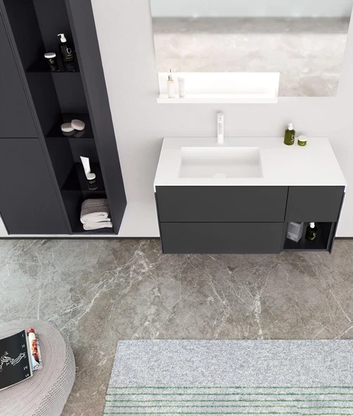 Orka Milano 120 cm Antrasit Banyo Dolabı Alt Modül ve Lavabo