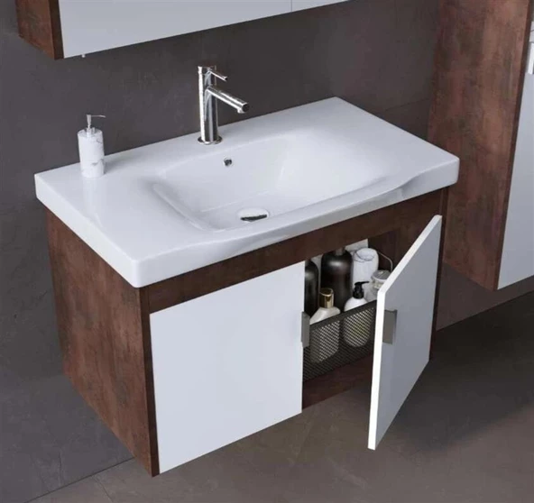 Orka Luna 80 cm Kahve Banyo Dolabı Alt Modül ve Lavabo