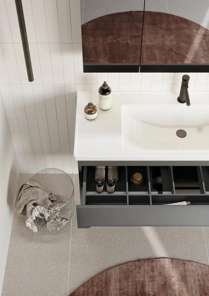 Orka Varna 120 cm Gri Banyo Dolabı Alt Modül ve Lavabo - 3