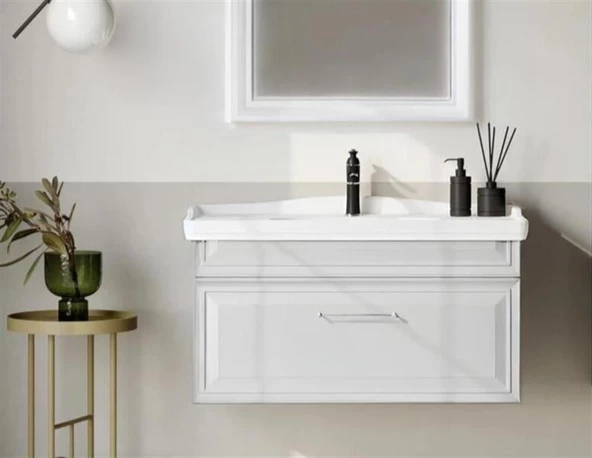 Orka Design 100 cm Beyaz Banyo Dolabı Alt Modül ve Lavabo