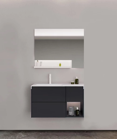 Orka Milano 100 cm Antrasit Banyo Dolabı Alt Modül ve Lavabo - Resim 2