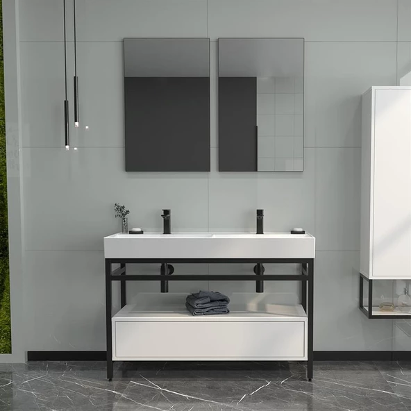 Orka Vegas 120 cm Beyaz Banyo Dolabı Alt Modül ve Lavabo - Resim 2