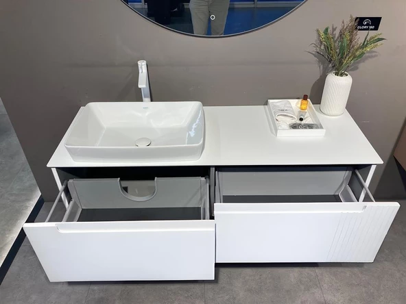 Orka Biella 140 cm Beyaz Banyo Dolabı Alt Modül ve Lavabo
