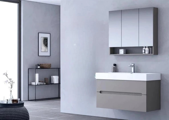 Orka Malta 100 cm Mat Gri Banyo Dolabı Takımı
