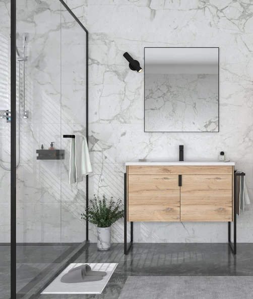 Orka Trio 100 cm Senza Kapaklı Havluluklu Banyo Dolabı Takımı