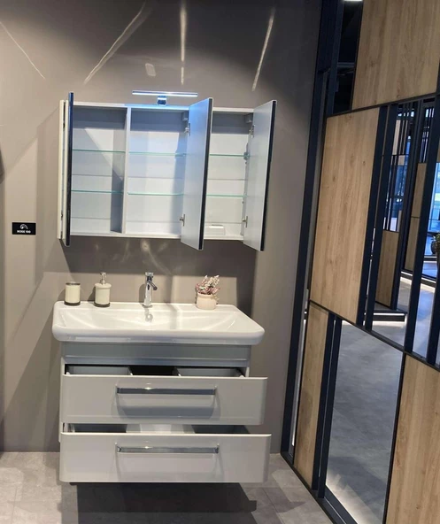 Orka Rose 100 cm Parlak Kaşmir Banyo Dolabı Takımı - Resim 4