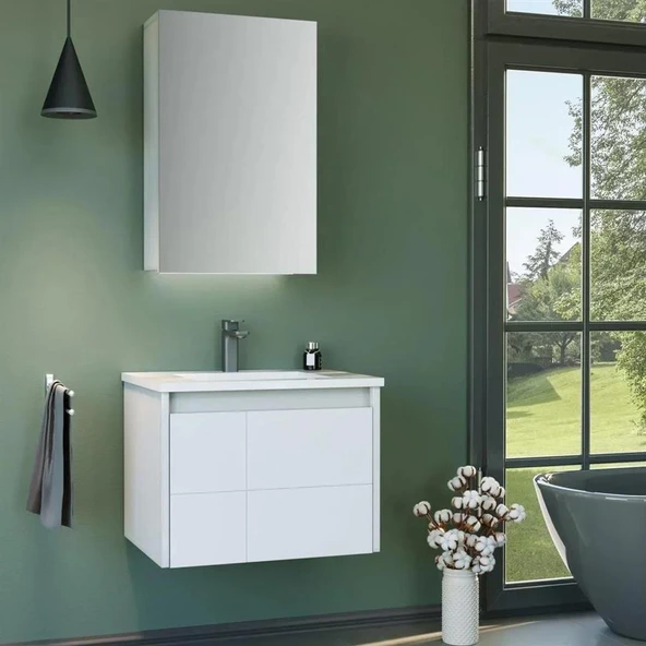 Orka Likya 60 cm Mat Beyaz Banyo Dolabı Takımı ürün görseli