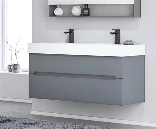 Orka Malta 120 cm Mat Gri Banyo Dolabı Takımı - Resim 5