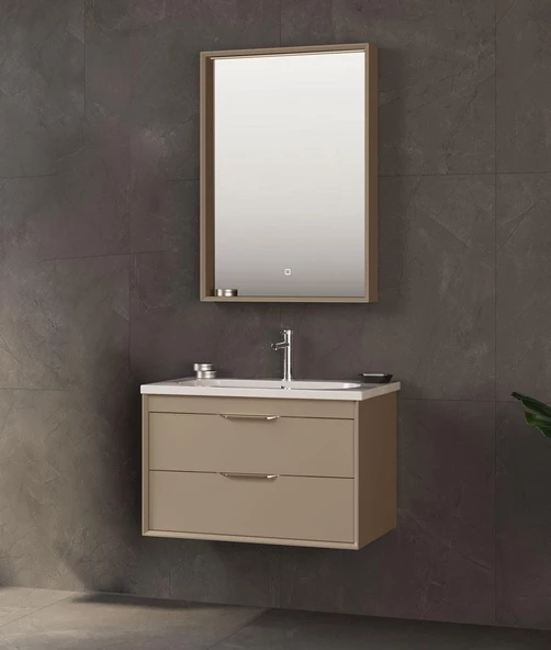 Orka Clay 65 cm Sahra Çekmeceli Banyo Dolabı Takımı