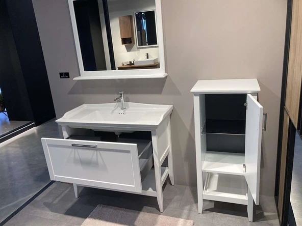 Orka Bastle 80 cm Mat Beyaz Banyo Dolabı Takımı - Resim 5