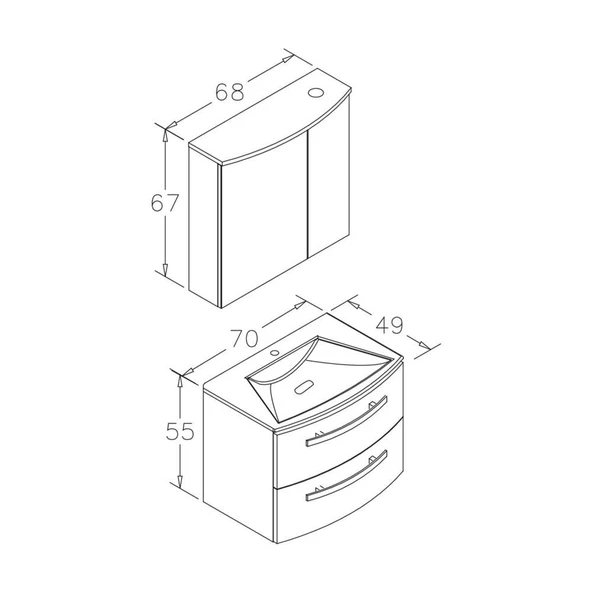 Orka Urla 70 cm Parlak Beyaz Banyo Dolabı Takımı - Resim 4