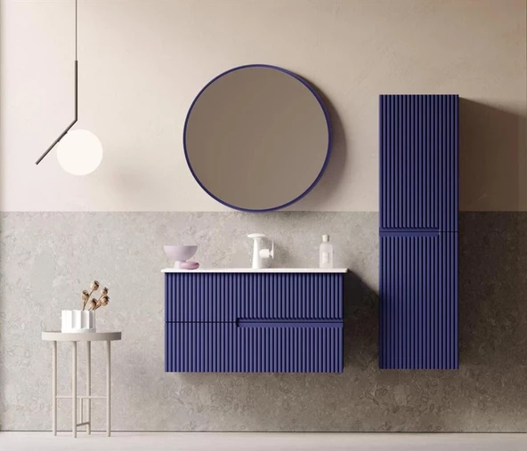 Orka Moonlight 90 cm Mat Lacivert Banyo Dolabı Takımı - Resim 2
