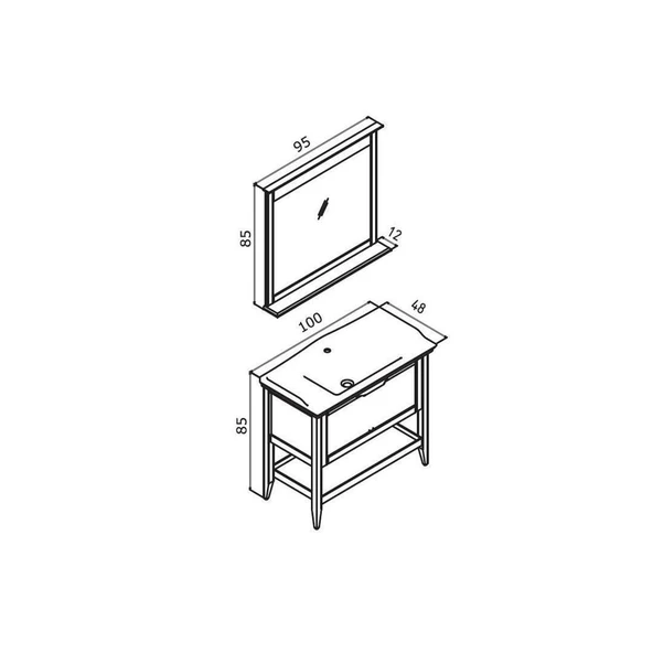 Orka Bastle 100 cm Mat Lacivert Banyo Dolabı Takımı - Resim 6