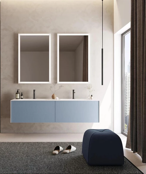 Orka Cube 160 cm Mat Mavi Banyo Dolabı Takımı - Resim 2