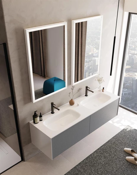 Orka Cube 160 cm Mat Gri Banyo Dolabı Takımı - Resim 3