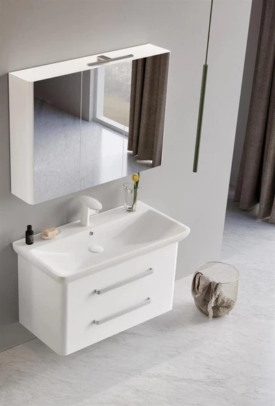 Orka Rose 100 cm Parlak Beyaz Banyo Dolabı Takımı - Resim 2