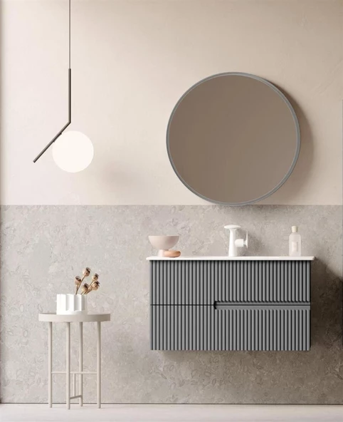 Orka Moonlight 90 cm Mat Gri Banyo Dolabı Takımı