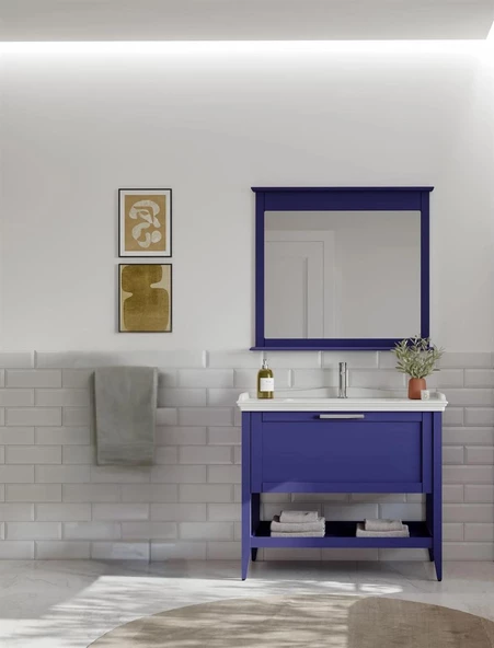 Orka Bastle 100 cm Mat Lacivert Banyo Dolabı Takımı - Resim 2