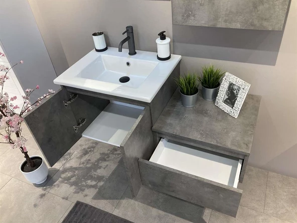 Orka Sidney 110 cm Gümüş Banyo Dolabı Takımı - 5