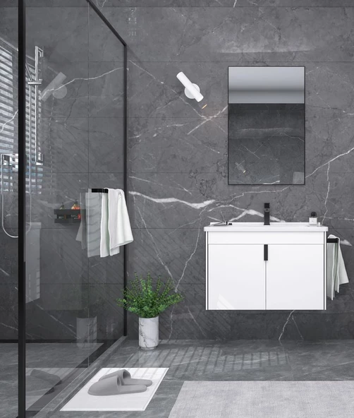 Orka Trio 100 cm Beyaz Kapaklı Havluluklu Banyo Dolabı Takımı