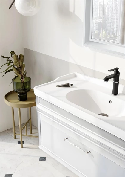 Orka Design 100 cm Mat Beyaz Banyo Dolabı Takımı - 2