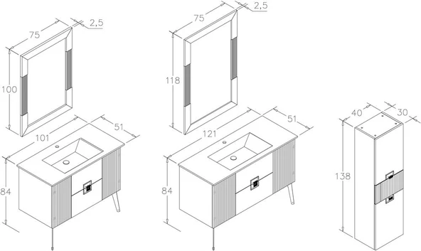 Orka Adria 120 cm Mat Vizon Krom Vizon Banyo Dolabı Takımı - 2
