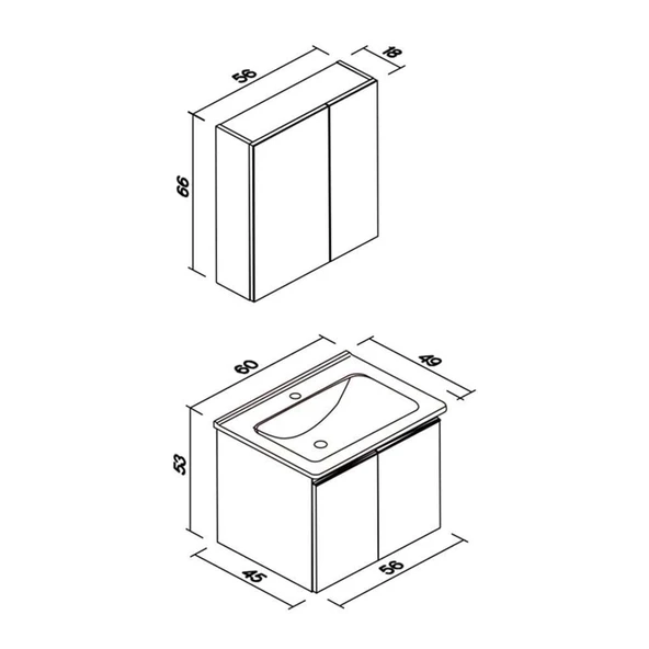 Orka Terme 60 cm Beyaz Kapaklı Banyo Dolabı Takımı - Resim 4