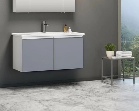 Orka Terme 100 cm Gri Kapaklı Banyo Dolabı Takımı - Resim 2