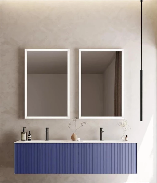 Orka Cube 160 cm Mat Lacivert Banyo Dolabı Takımı