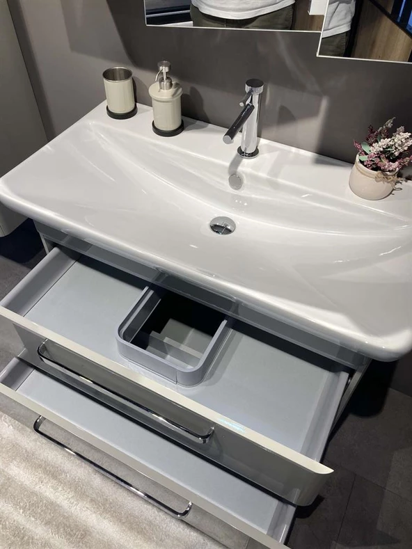 Orka Rose 100 cm Parlak Kaşmir Banyo Dolabı Takımı - Resim 2