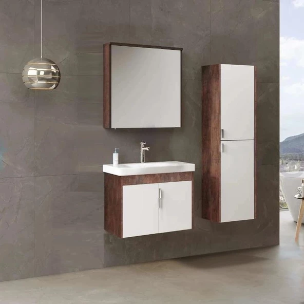 Orka Luna 65 cm Kahve Banyo Dolabı Takımı - Resim 2