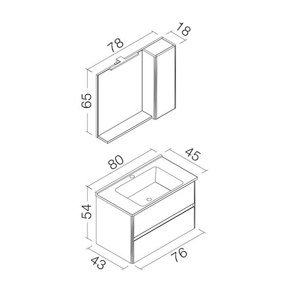 Orka Düden 80 cm Beyaz Banyo Dolabı Takımı - Resim 5