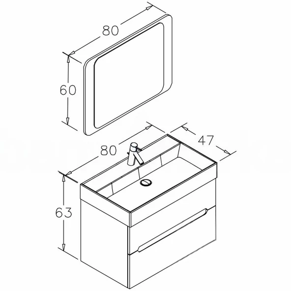 Orka Malta 80 cm Mat Gri Banyo Dolabı Takımı - Resim 3