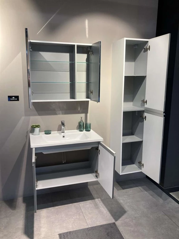 Orka Terme 80 cm Gri Kapaklı Banyo Dolabı Takımı - 4