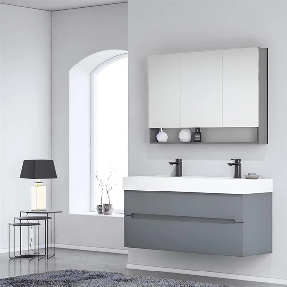 Orka Malta 120 cm Mat Gri Banyo Dolabı Takımı