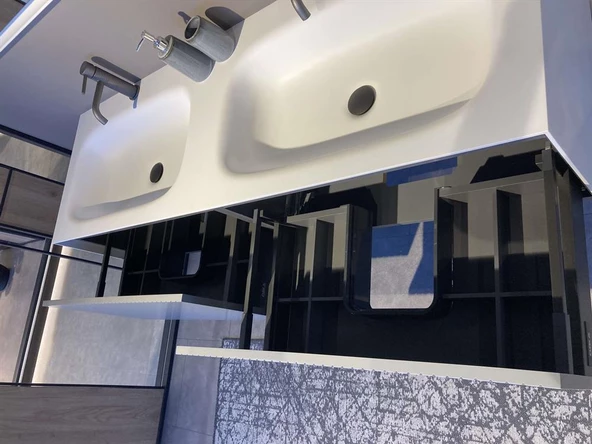 Orka Cube 160 cm Mat Mavi Banyo Dolabı Takımı - Resim 6