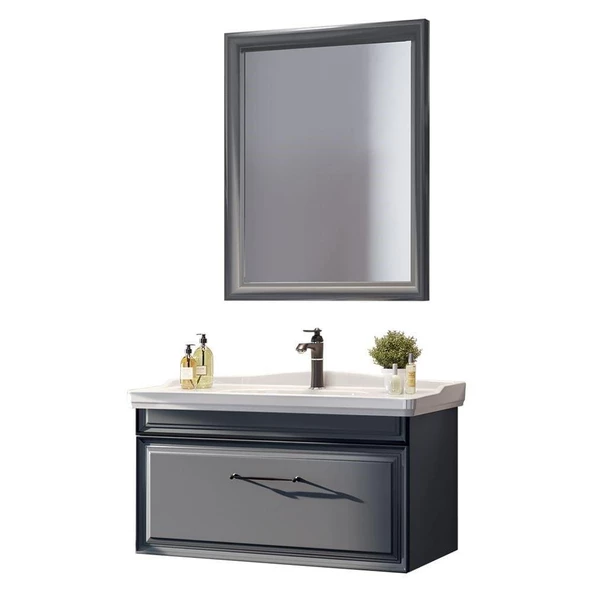 Orka Design 85 cm Mat Antrasit Banyo Dolabı Takımı - Resim 3