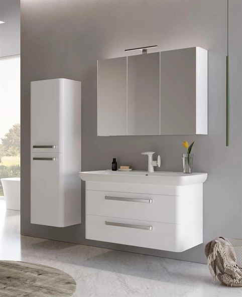 Orka Rose 100 cm Parlak Beyaz Banyo Dolabı Takımı - Resim 4