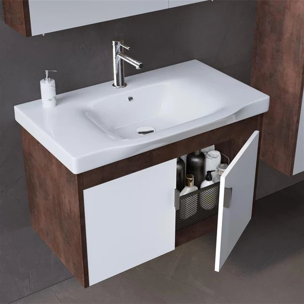 Orka Luna 80 cm Kahve Banyo Dolabı Takımı - Resim 2