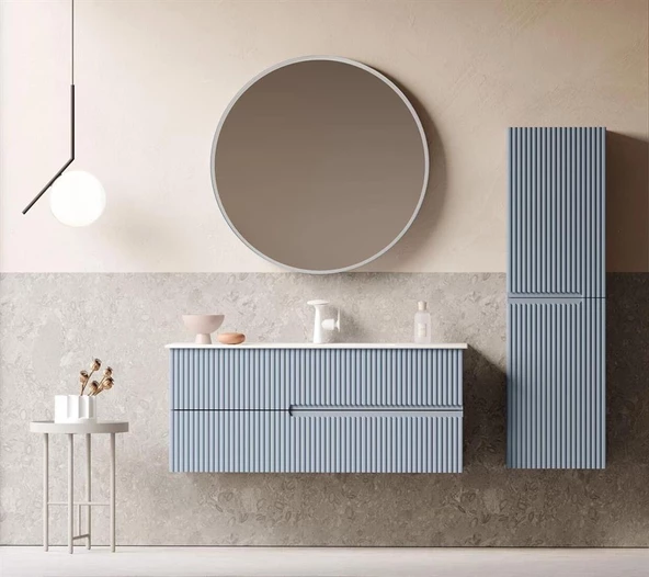 Orka Moonlight 120 cm Mat Mavi Banyo Dolabı Takımı - Resim 2