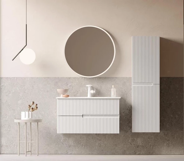 Orka Moonlight 90 cm Mat Beyaz Banyo Dolabı Takımı - Resim 2