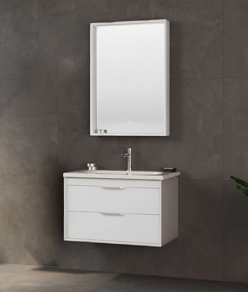 Orka Clay 80 cm Beyaz Çekmeceli Banyo Dolabı Takımı