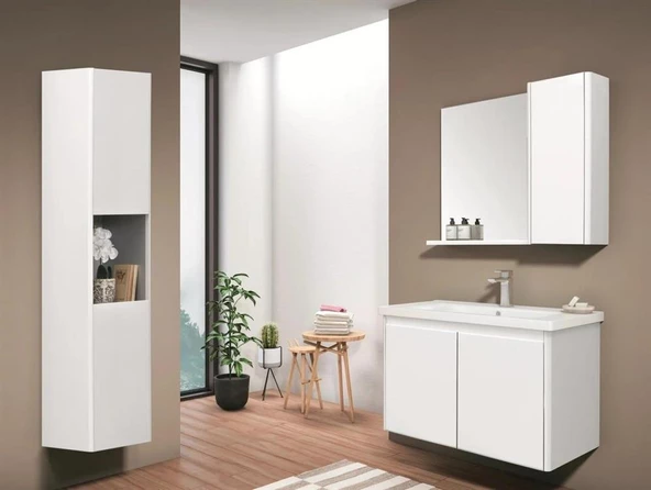 Orka Düden 80 cm Beyaz Kapaklı Banyo Dolabı Takımı - 2