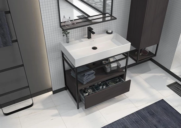 Orka Vegas 80 cm Antrasit Banyo Dolabı Takımı - Resim 3