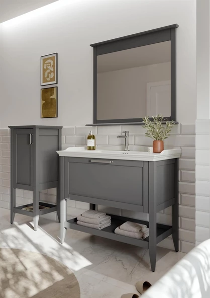 Orka Bastle 80 cm Mat Gri Banyo Dolabı Takımı - Resim 2