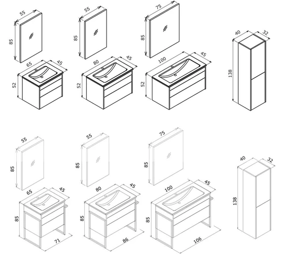 Orka Trio 100 cm Beyaz Çekmeceli  Banyo Dolabı Takımı - Resim 2