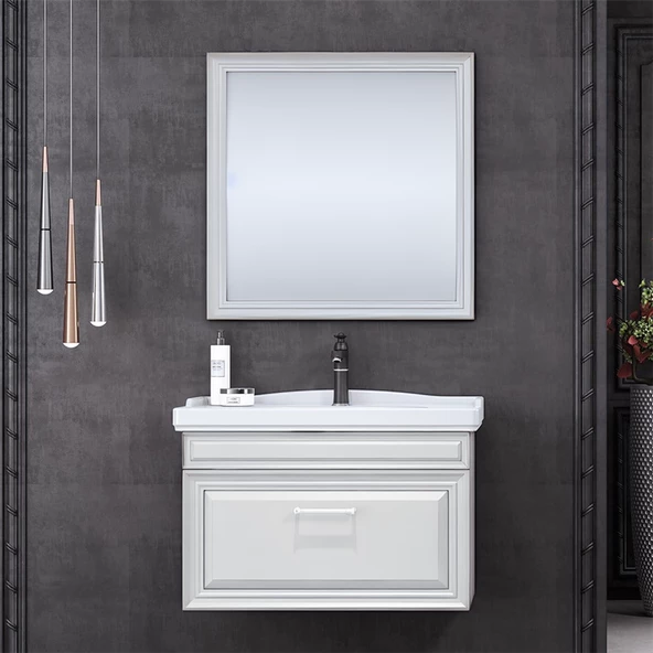 Orka Design 85 cm Mat Beyaz Banyo Dolabı Takımı