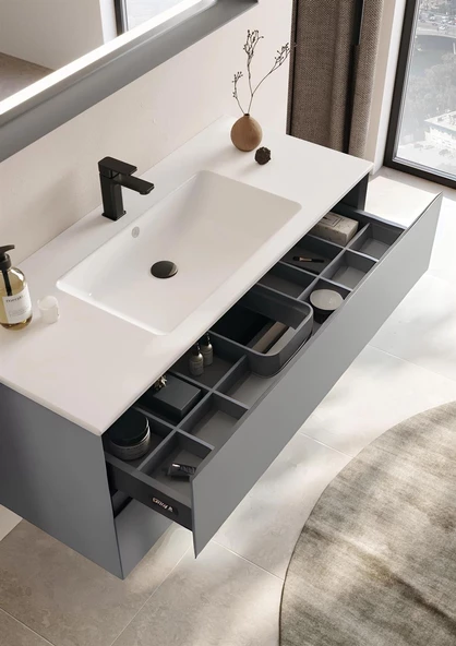 Orka Nest 120 cm Mat Gri  Banyo Dolabı Takımı - 4